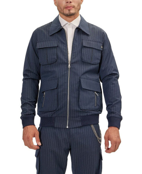 Men's Modern Pinstriped Cargo Jacket