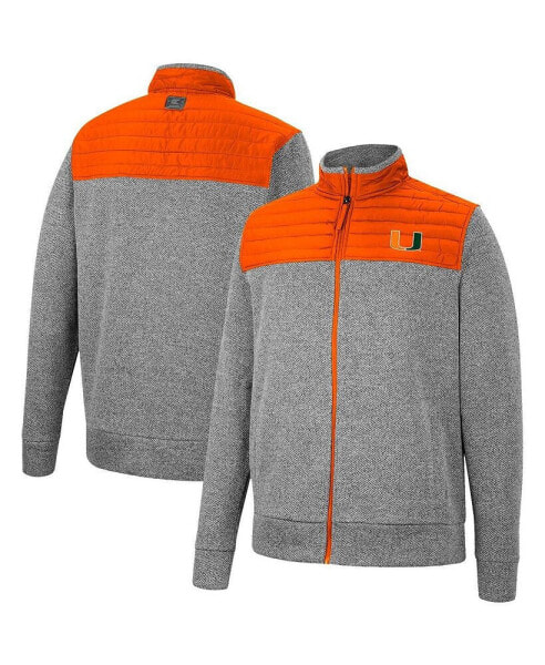 Men's Gray, Orange Miami Hurricanes Putter Herringbone Full-Zip Jacket