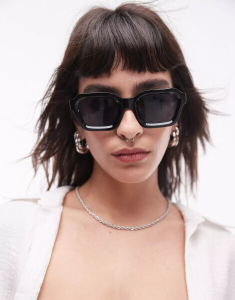 Topshop Alder oversized angled sunglasses in black