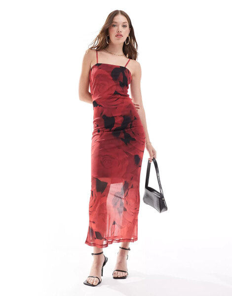 Noisy May rose print maxi dress in red