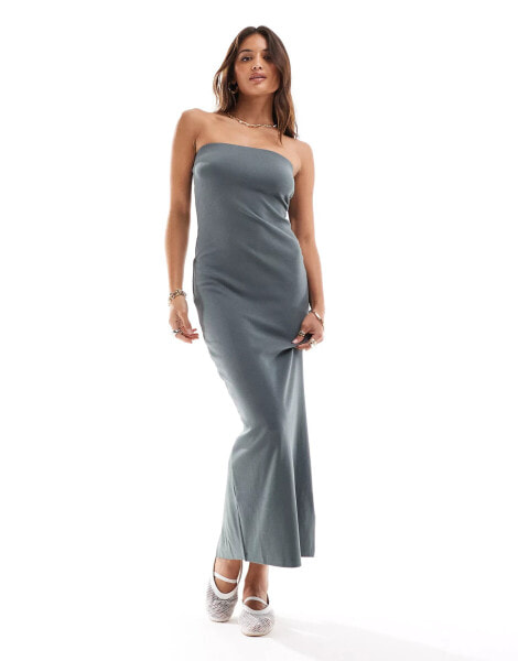 Brave Soul strapless bodycon midi dress in grey