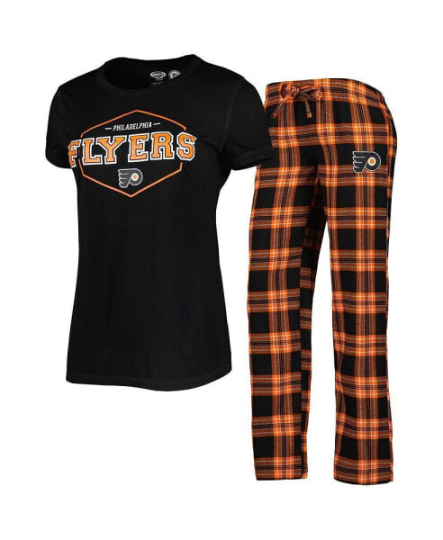 Женская пижама Concepts Sport Womens Black, Orange Philadelphia Flyers Badge T-shirt and Pants Sleep Set