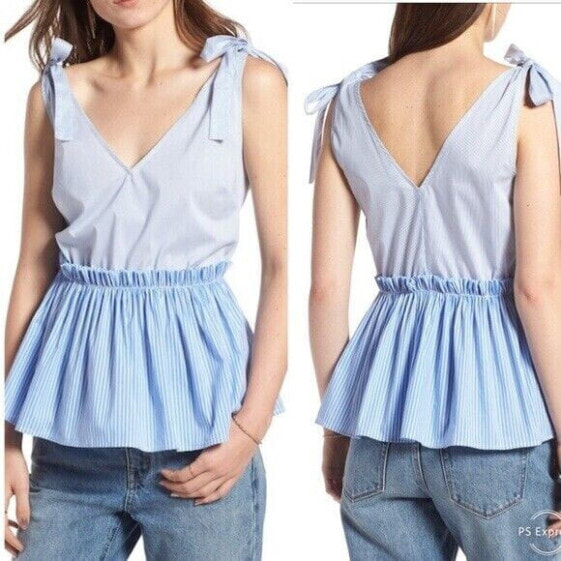 Treasure & Bond Seersucker Peplum Tank Top Sz. Medium (Blue) 149257