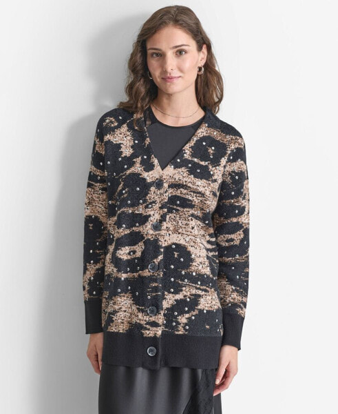 Women's Printed Button-Front Chenille Cardigan