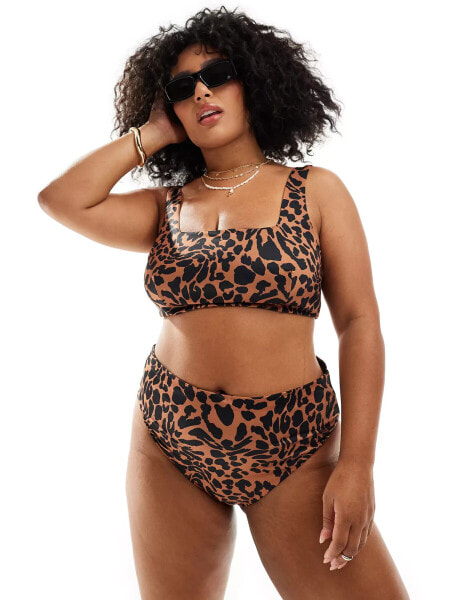 ASOS DESIGN Curve Adrienne high leg high waist bikini bottom in oversized animal