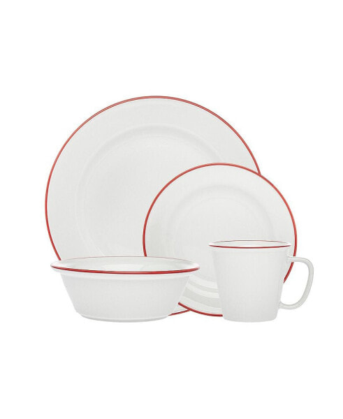 Bistro Red Band 16-PC Porcelain Dinnerware Set