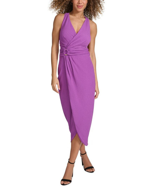 Women's Faux-Wrap Midi Dress