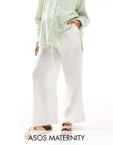 ASOS DESIGN Maternity pull on trouser with linen in white