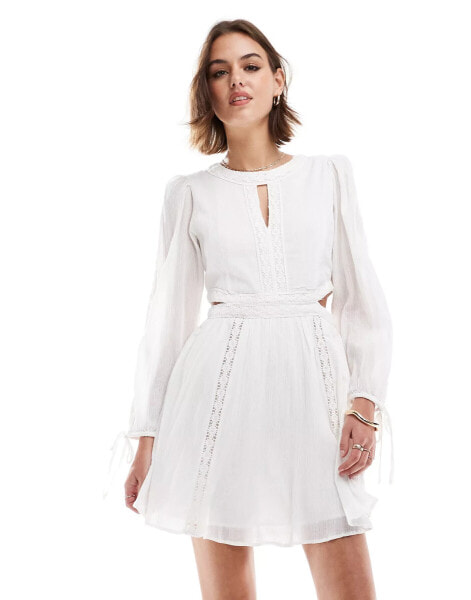 Mango broderie mini dress in white