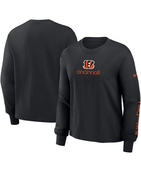 Women's Black Cincinnati Bengals Boxy Long Sleeve T-Shirt