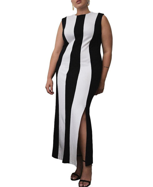 Plus Size Striped Knit Maxi Dress