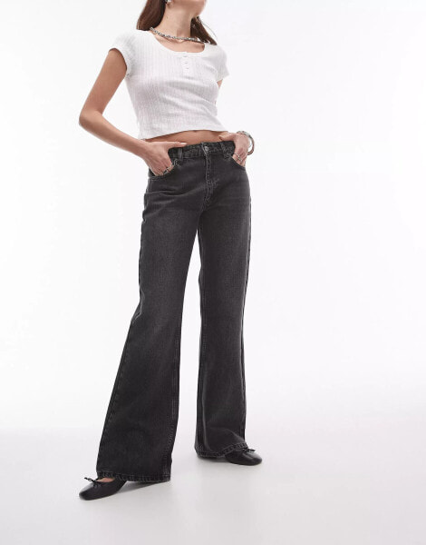 Topshop mid rise 90s flare jeans in washed black