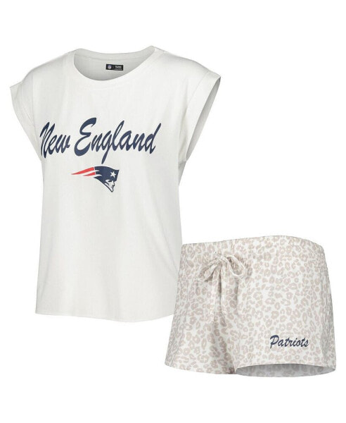 Женская пижама Concepts Sport womens White, Cream New England Patriots Montana Knit T-shirt and Shorts Sleep Set