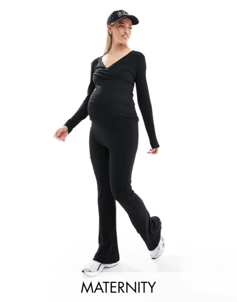 Mamalicious Maternity flared over the bump jersey trouser co-ord in black