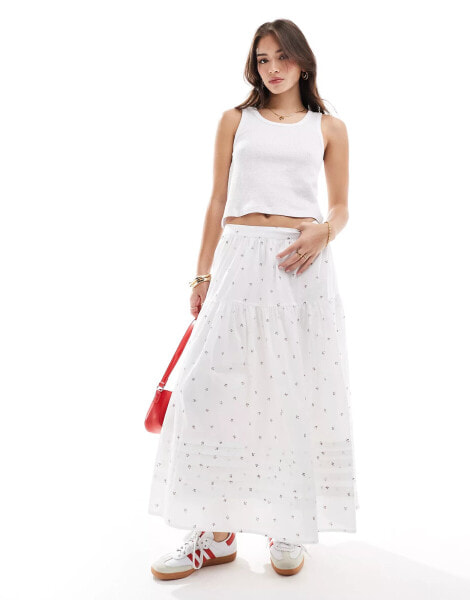 Levi's becca tiered floral print skirt in white