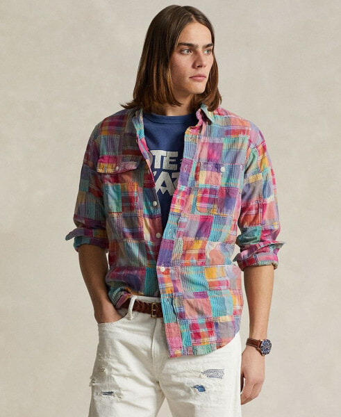 Men's Classic-Fit Patchwork Madras Workshirt