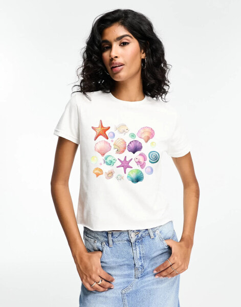 ASOS DESIGN baby tee with seashell graphic in white