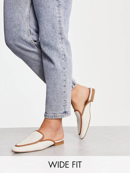 ASOS DESIGN Wide Fit Main-Street flat mules in natural fabrication