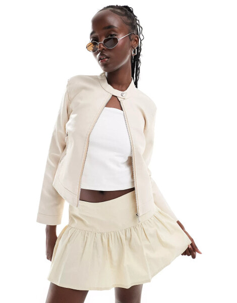 Brave Soul faux leather biker jacket in cream