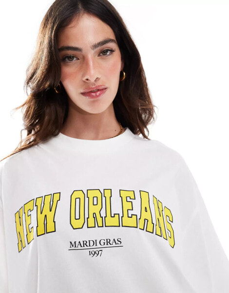 ASOS DESIGN boyfriend fit t-shirt with new orleans graphic in white