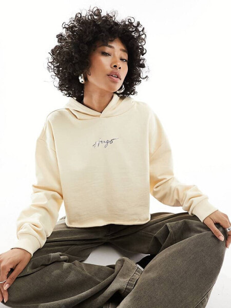 HUGO Dephana_1 crop logo hoodie in cream