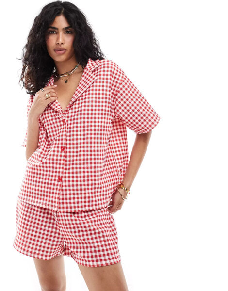 ASOS DESIGN oversized shirt co-ord in red gingham print