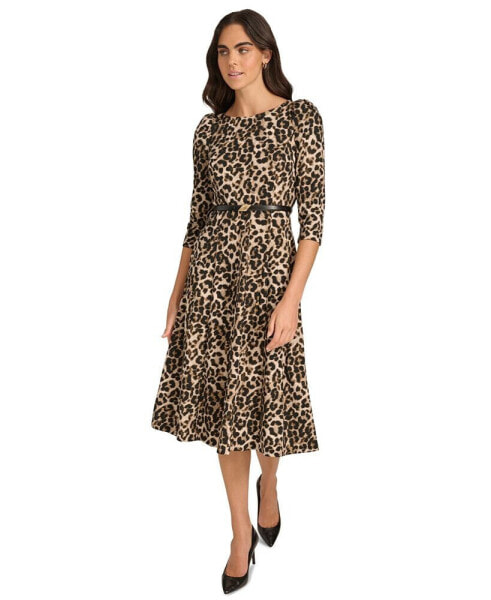 Women's Leopard-Print Boat-Neck Midi Dress