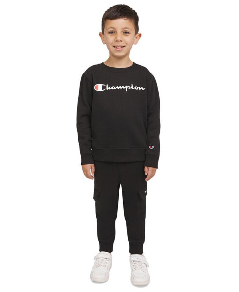 Little Boys 2-Pc. Fleece Logo Sweatshirt & Cargo Joggers Set