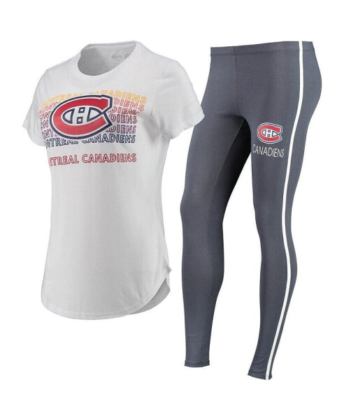 Женская пижама Concepts Sport Womens White, Charcoal Montreal Canadiens Sonata T-shirt and Leggings Set