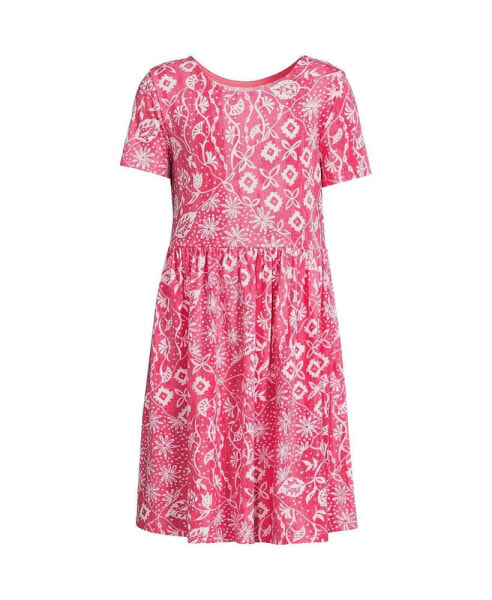 Girls Short Sleeve Gathered Waist Jersey Dress