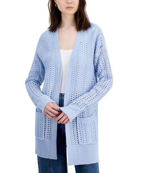 Juniors' Crochet-Knit Open Long Cardigan