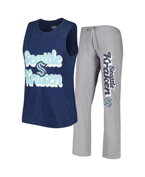 Женская пижама Concepts Sport womens Deep Sea Blue, Gray Seattle Kraken Meter Muscle Tank Top and Pants Sleep Set