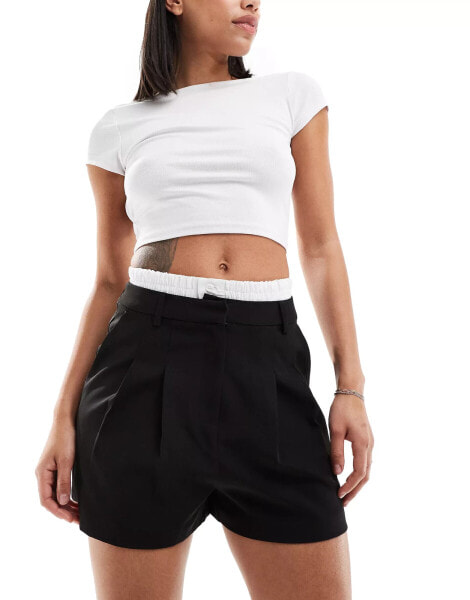 Miss Selfridge tailored boxer waistband short in black