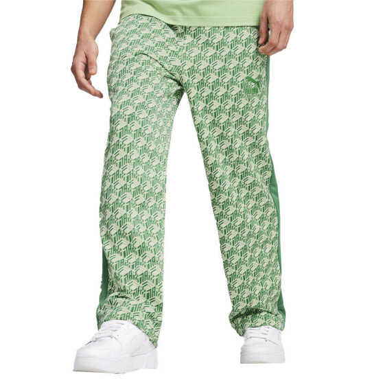 Puma T7 All Over Print Drawstring Straight Track Pants Mens Green Casual Athleti