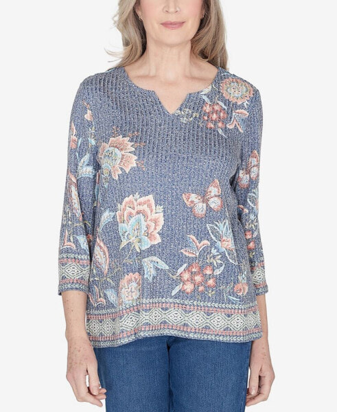 Scottsdale Women's Floral Border Split Neck Top