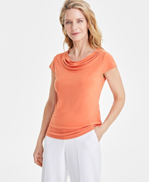 Women's Stretch Knit Cowl-Neck Short-Sleeve Top