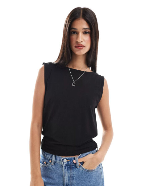 JDY reversible waterfall sleeveless top in black