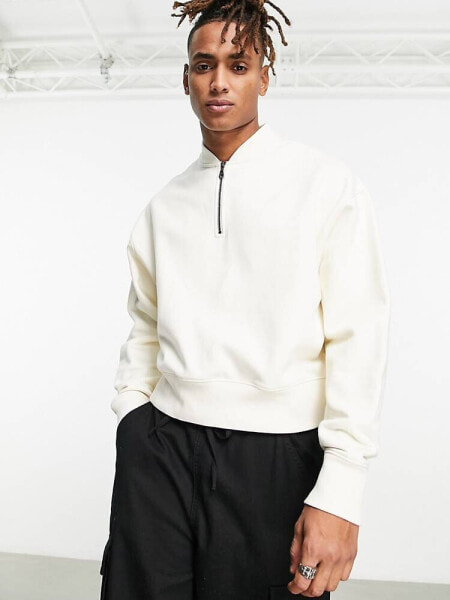 ASOS DESIGN heavyweight oversized sweatshirt with zip detail in off white