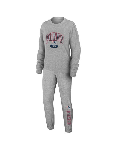 Women's Heather Gray New England Patriots Knit Long Sleeve Tri-Blend T-shirt and Pants Sleep Set