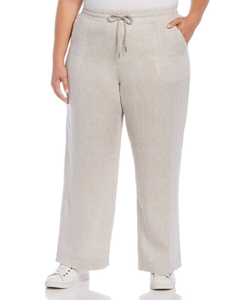 Plus Size Wide Leg Drawstring Linen Pants