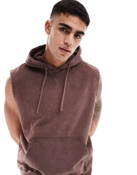 ASOS 4505 sleeveless oversized training hoodie with quick dry in washed brown