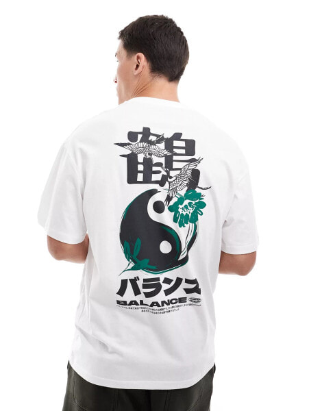 Jack & Jones oversized t-shirt with japanese bird backprint in white