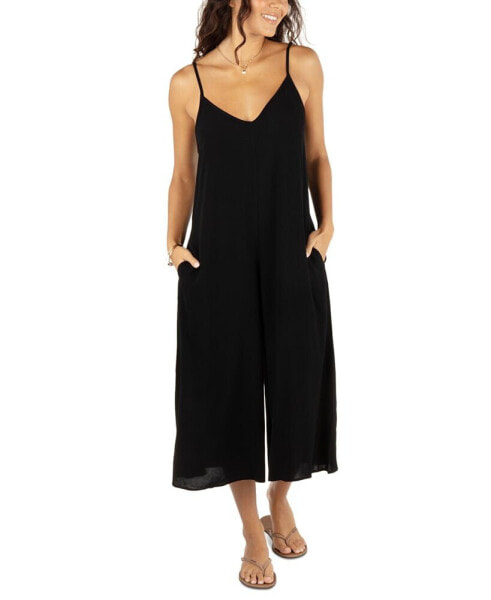 Juniors' Solid Waimea Wide-Leg V-Neck Jumpsuit