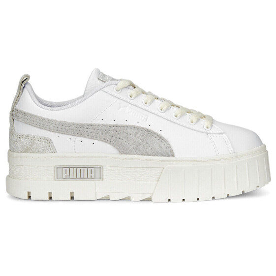 Puma Mayze Thrifted Perforated Logo Platform Womens White Sneakers Casual Shoes