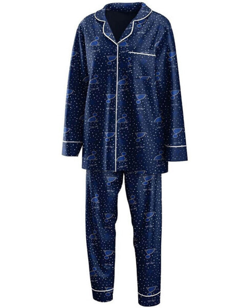 Женская пижама WEAR by Erin Andrews Womens Navy St. Louis Blues Long Sleeve Button-Up Shirt and Pants Sleep Set