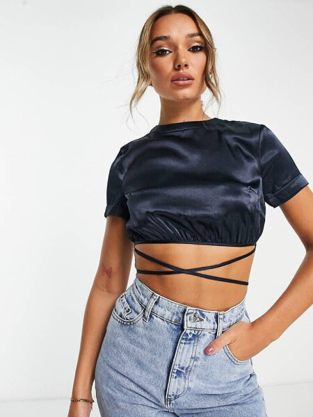 Topshop tie dye short sleeve top in navy