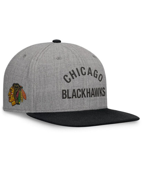 Men's Heather Gray Chicago Blackhawks Elements Flat Brim Leather Strapback Hat