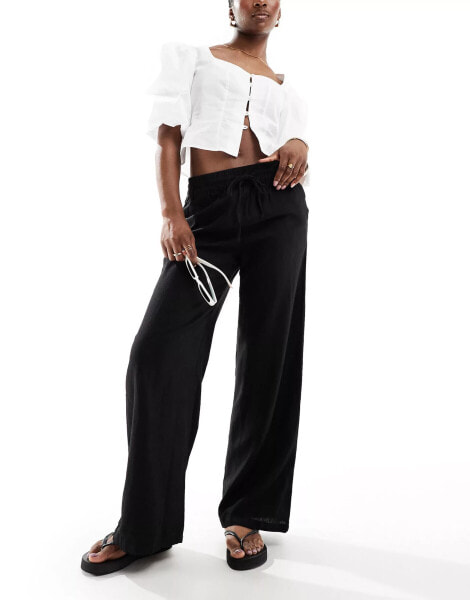 JDY wide leg linen trouser in black