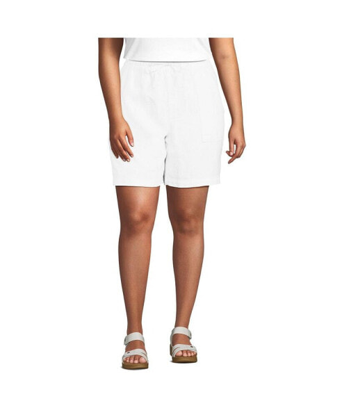 Plus Size High Rise Drawstring A-line 7" Linen Shorts