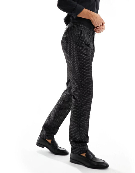 Devils Advocate black patterned slim suit trouser